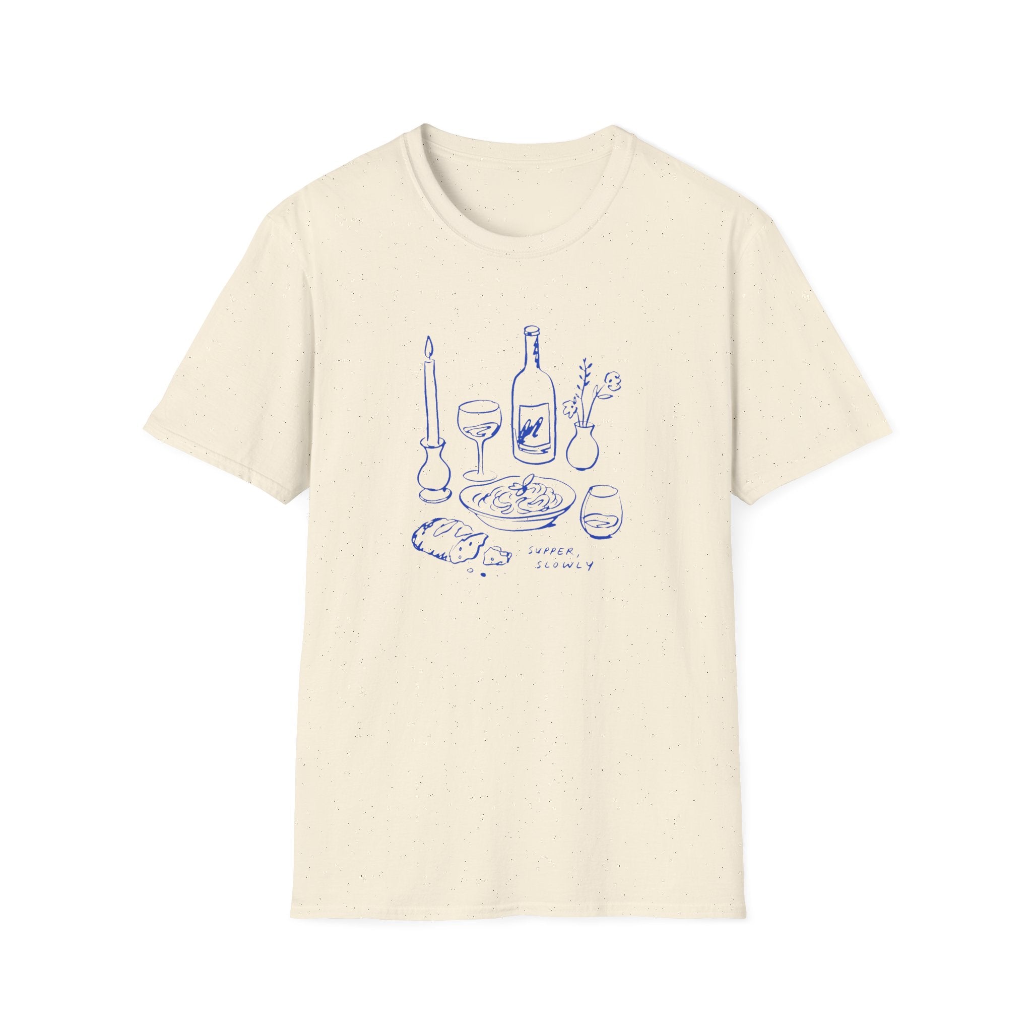 Supper Slowly graphic T-shirt in light-blue by Butter & Tonic