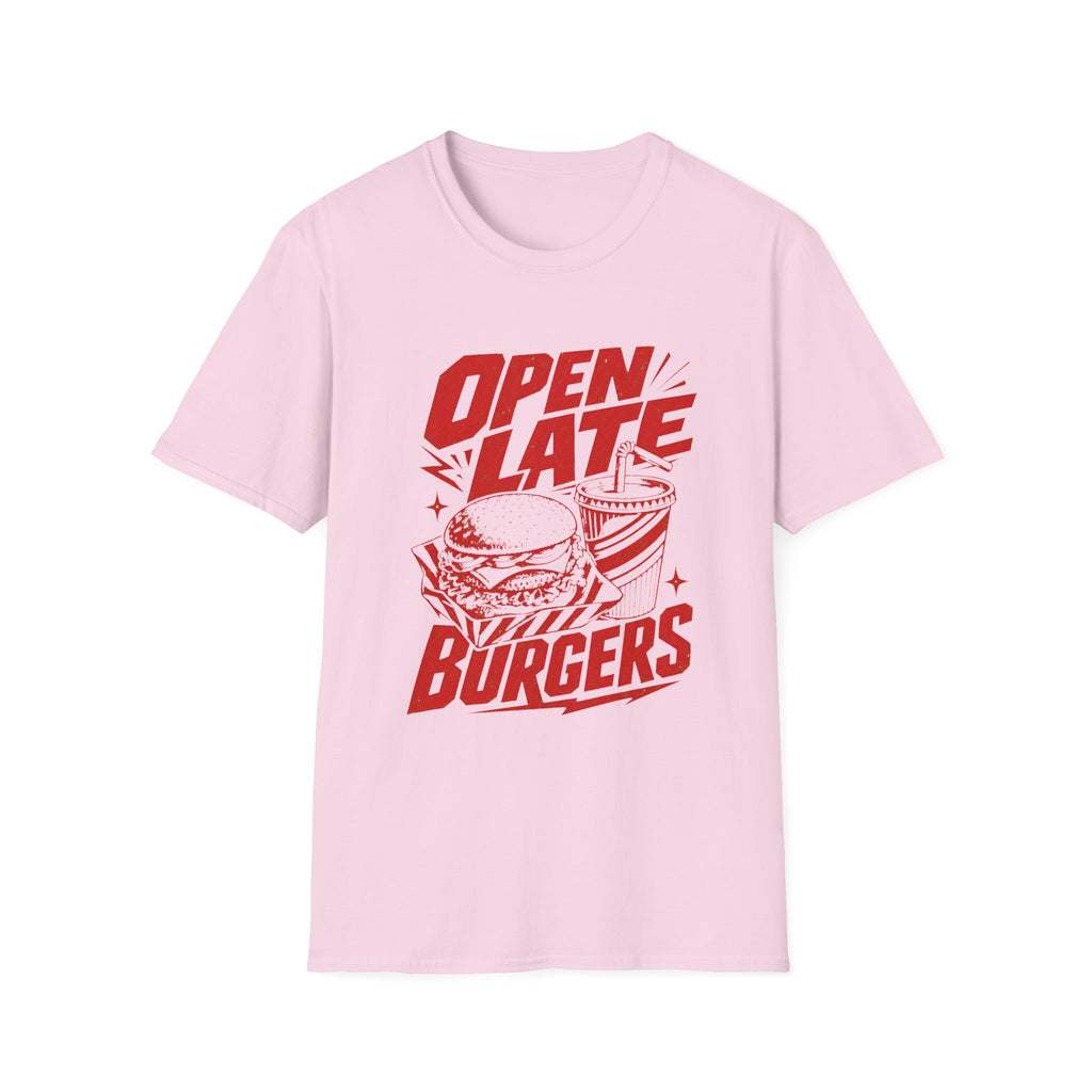 Open Late Burgers graphic T-shirt in white by Butter & Tonic