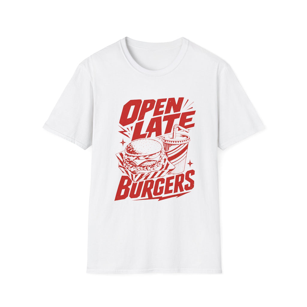 Open Late Burgers graphic T-shirt in light-blue by Butter & Tonic