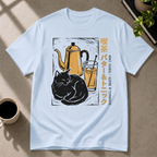 Highballs & Beats cocktail graphic T-shirt on light blue tee by Butter & Tonic