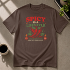 Spicy food graphic T-shirt in dark-chocolate by Butter & Tonic on m tee by Butter & Tonic
