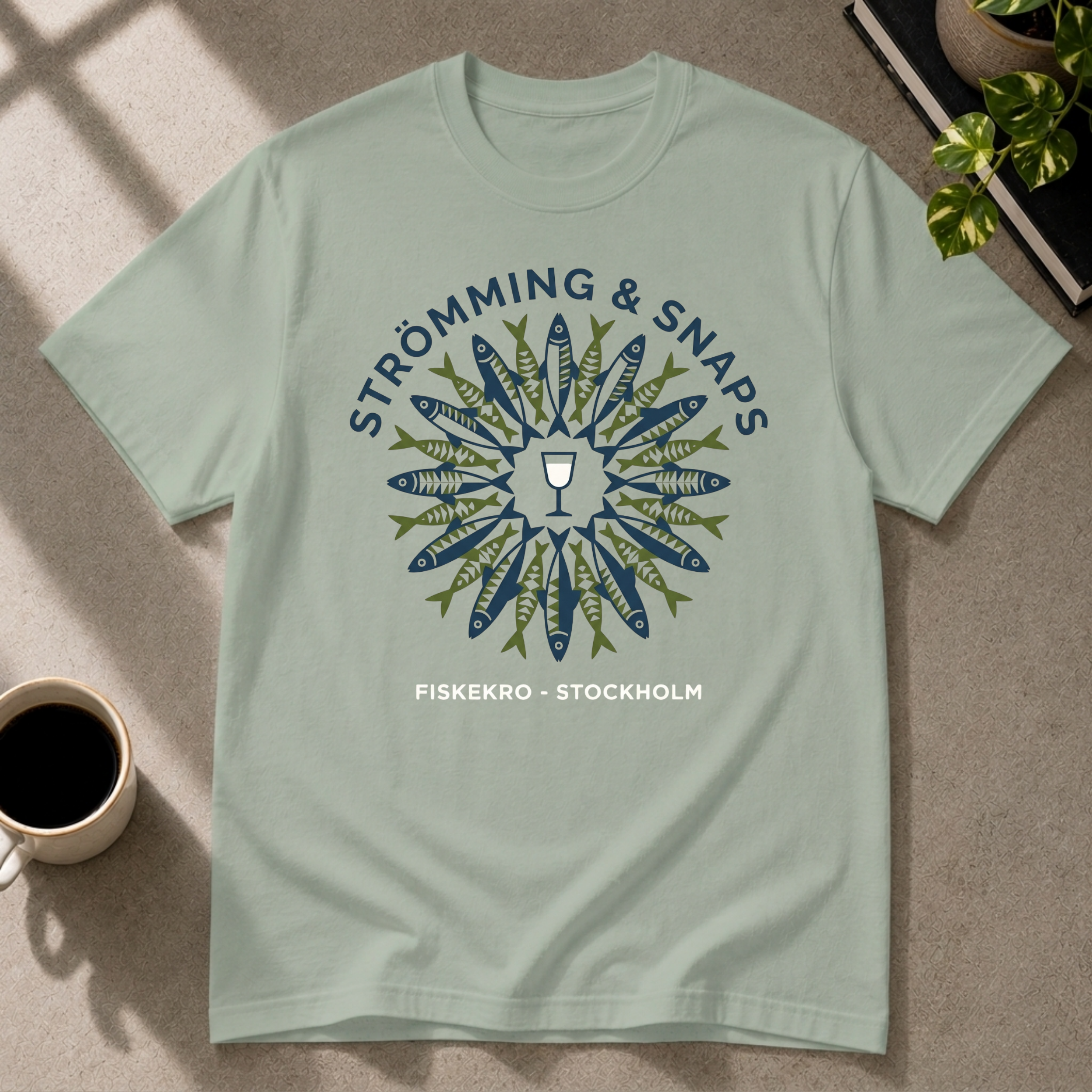 Strömming & Snaps seafood graphic T-shirt on sage tee by Butter & Tonic