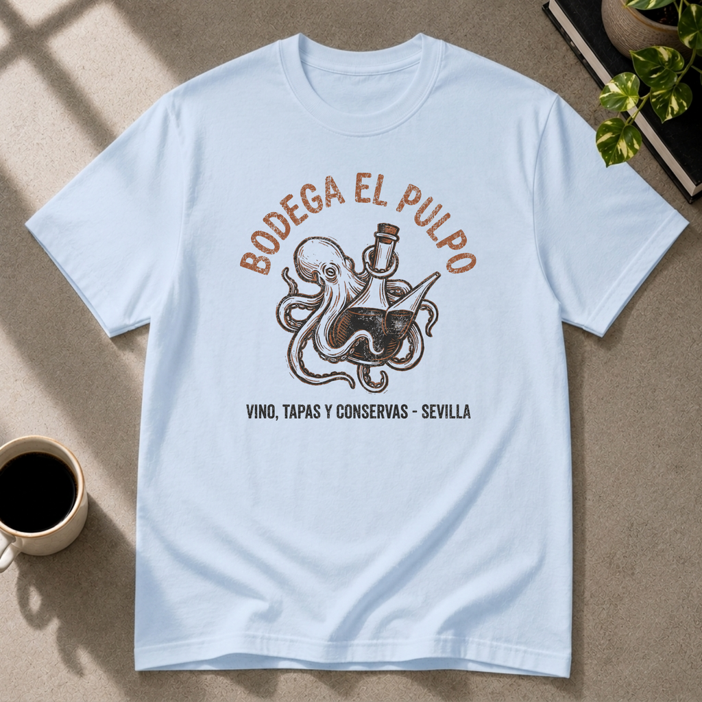 Octopus graphic T-shirt on light blue tee by Butter & Tonic