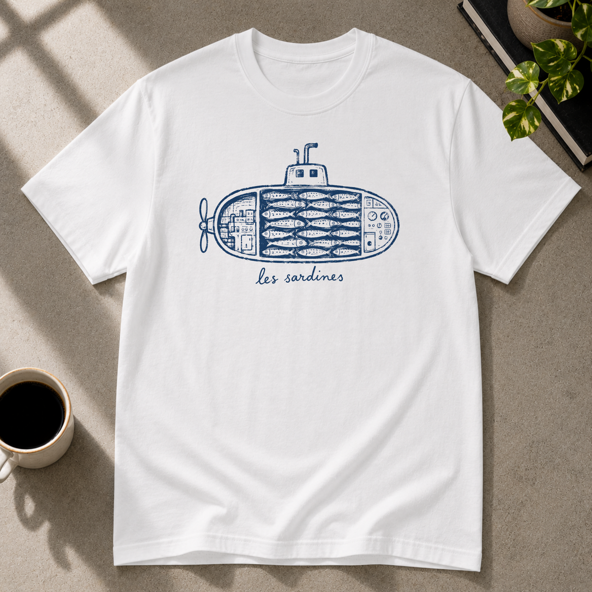 Sardine graphic T-shirt on white tee by Butter & Tonic