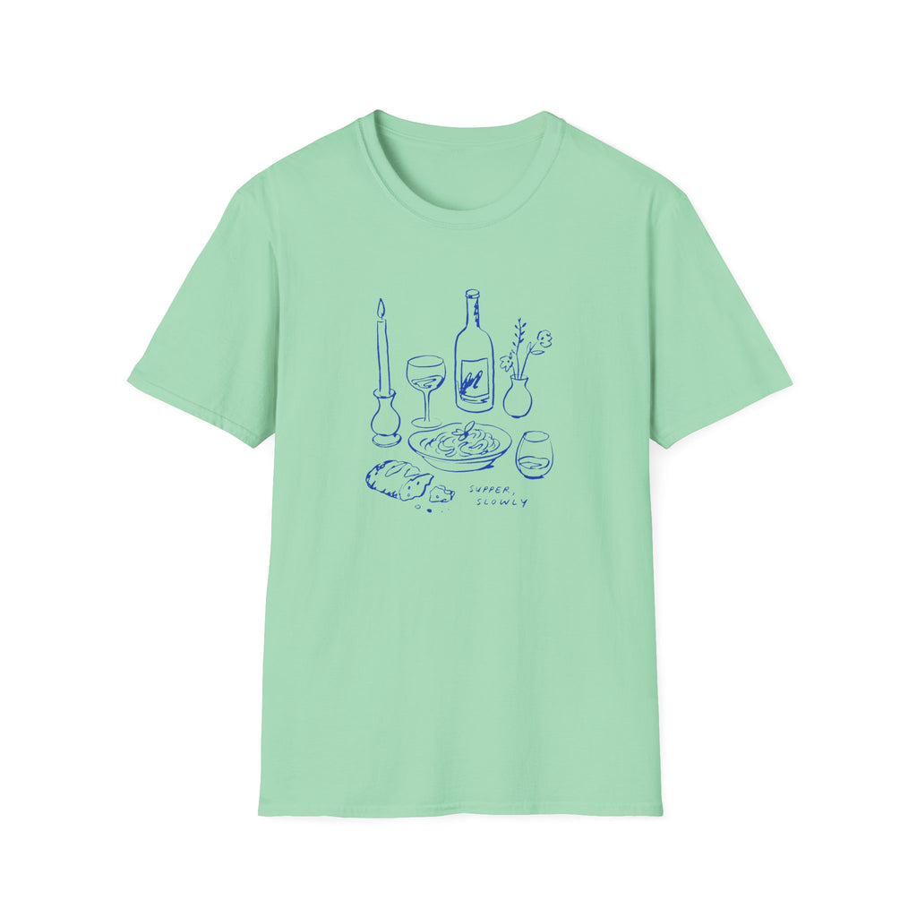Supper Slowly graphic T-shirt in sand by Butter & Tonic