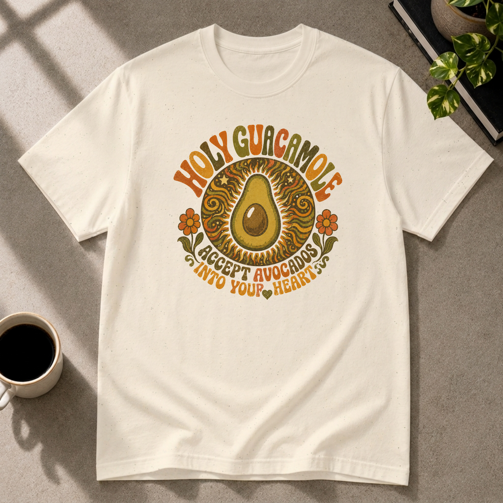 Avocado guacamole graphic T-shirt on natural tee by Butter & Tonic