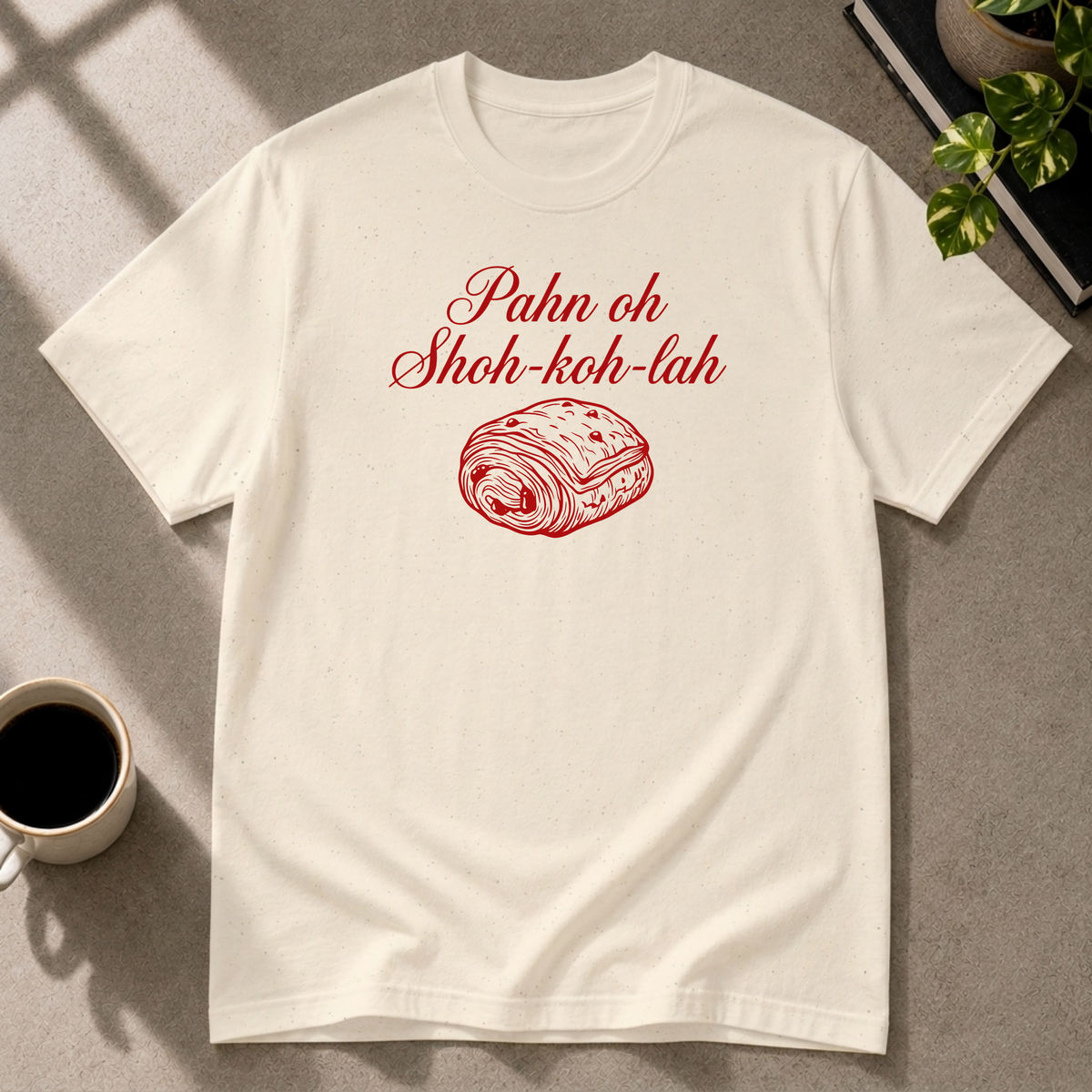 Chocolate Croissant graphic T-shirt on natural tee by Butter & Tonic