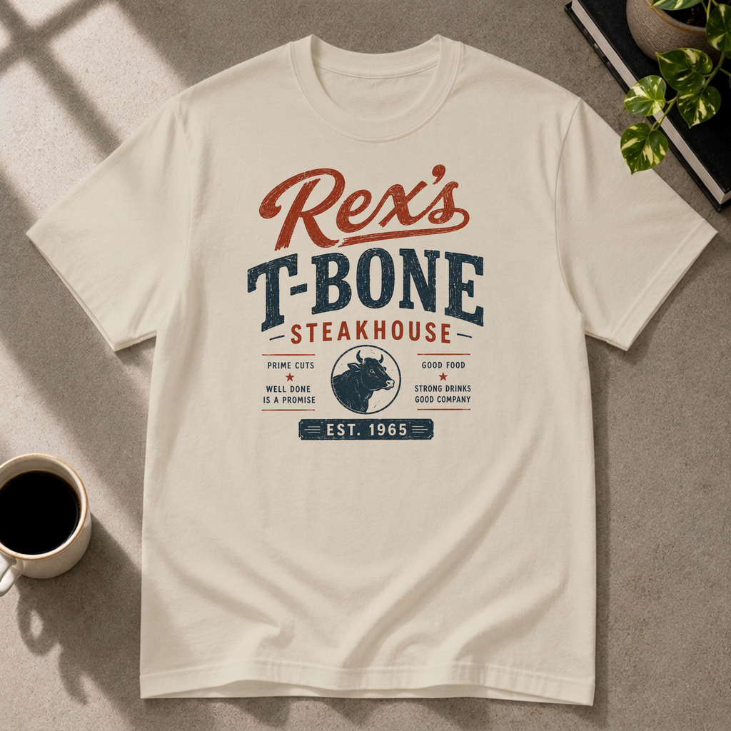 Steakhouse graphic T-shirt on white tee by Butter & Tonic