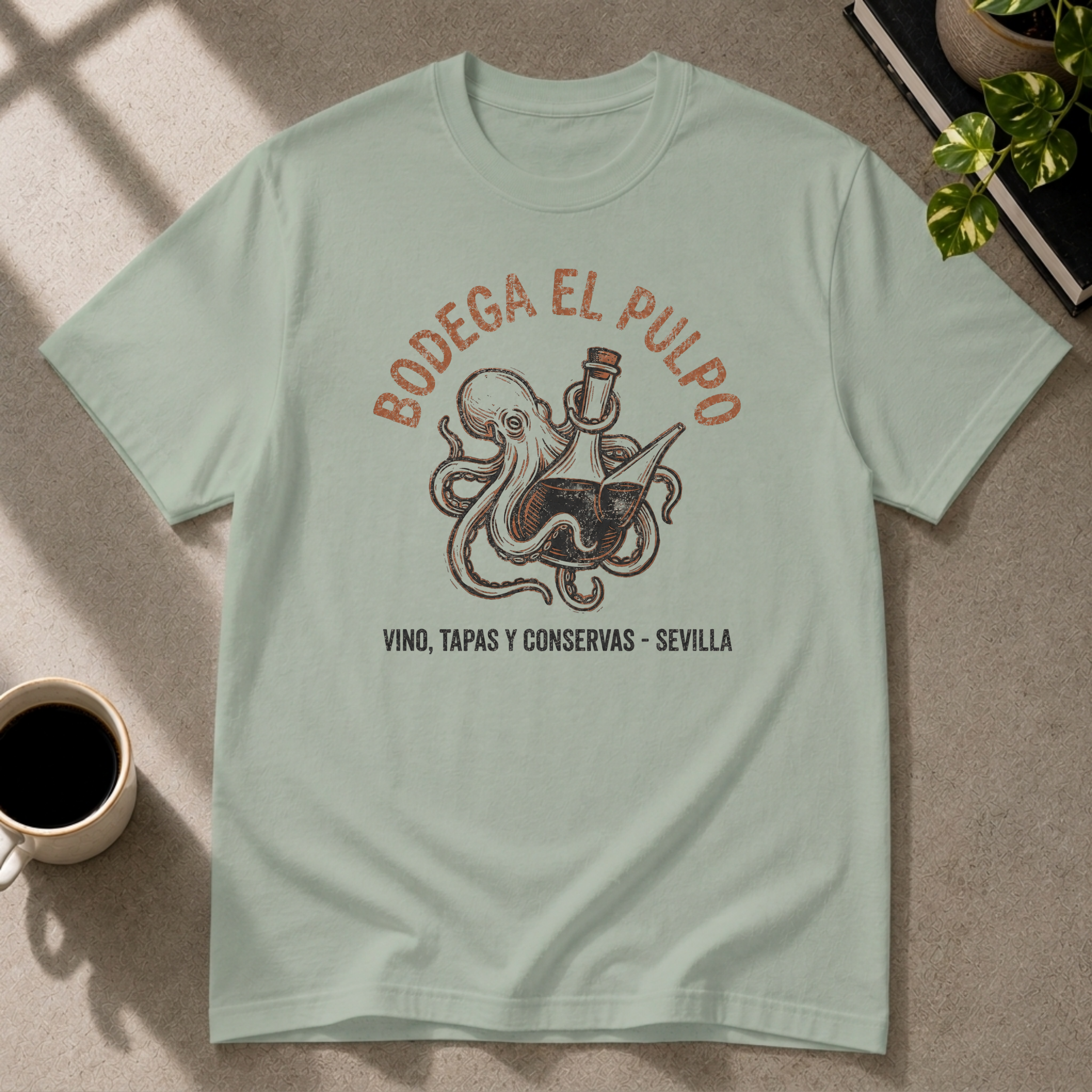 Octopus graphic T-shirt on sage tee by Butter & Tonic