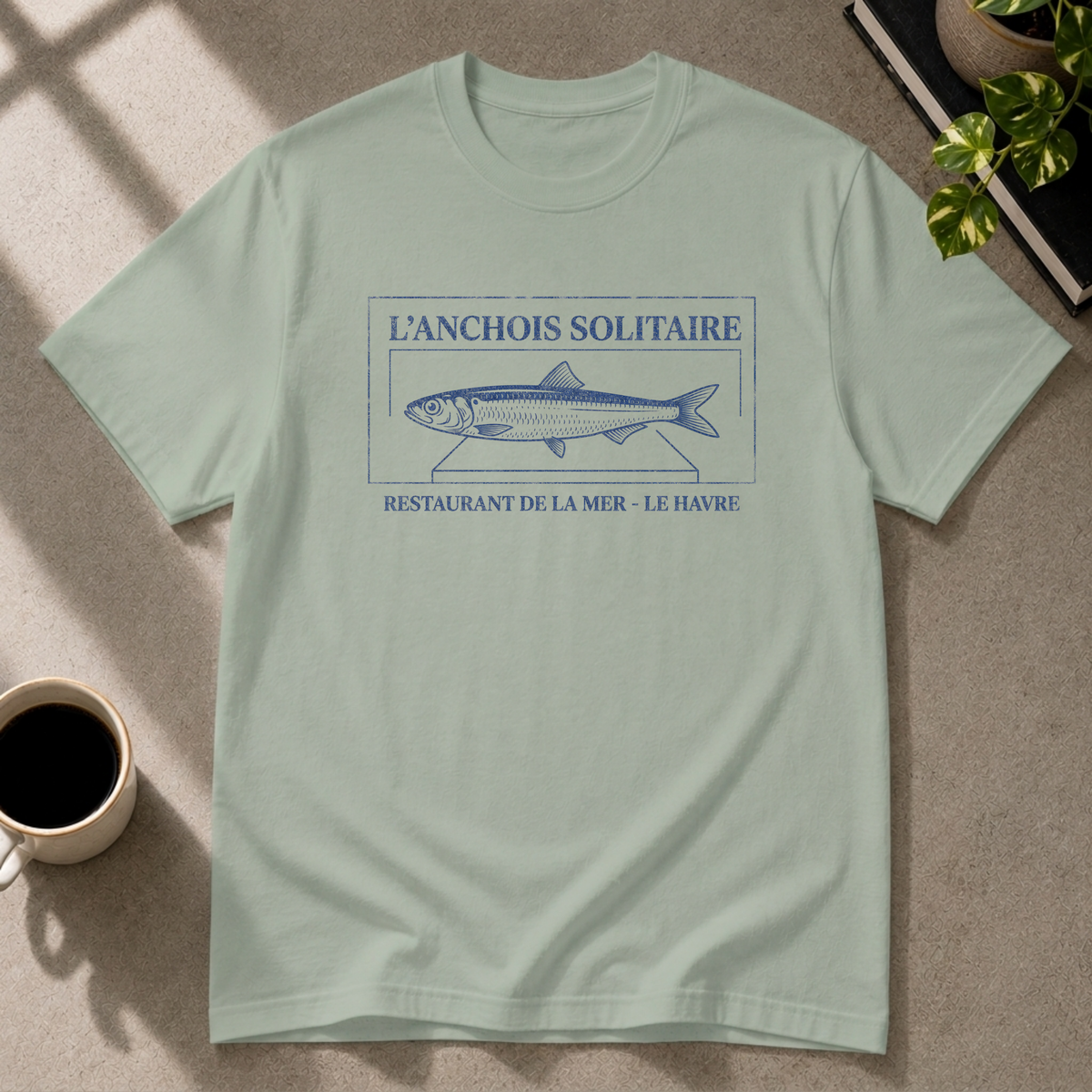 Anchovy graphic T-shirt on sage tee by Butter & Tonic