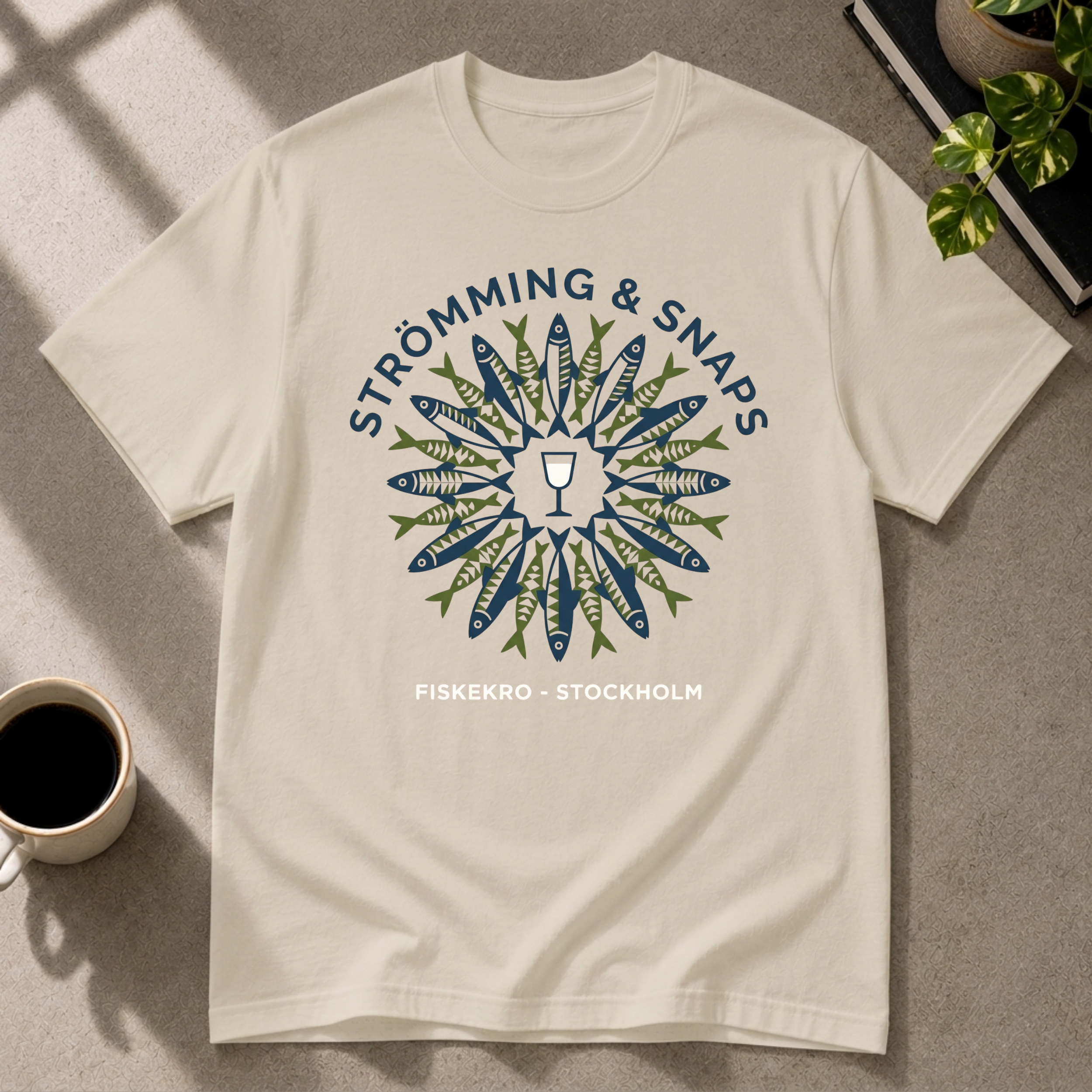Strömming & Snaps seafood graphic T-shirt on sand tee by Butter & Tonic