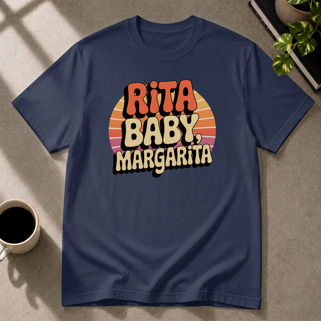Rita Baby graphic T-shirt on navy tee by Butter & Tonic