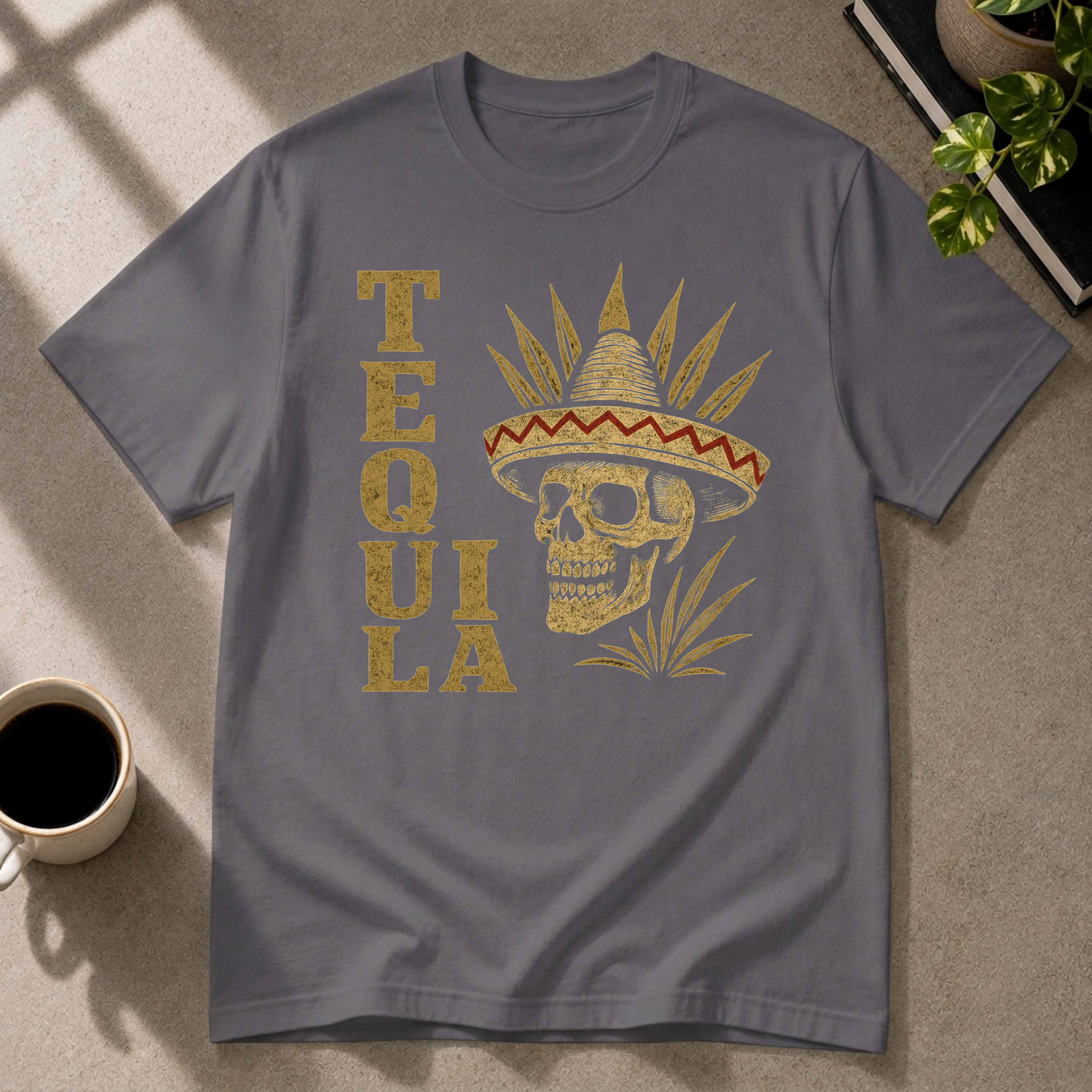 Tequila graphic T-shirt on charcoal tee by Butter & Tonic