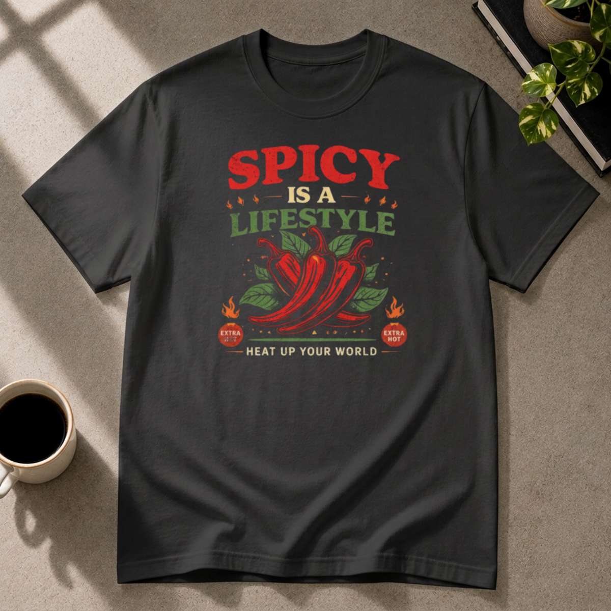 Spicy food graphic T-shirt in black by Butter & Tonic on s tee by Butter & Tonic