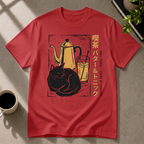 Highballs & Beats cocktail graphic T-shirt on red tee by Butter & Tonic