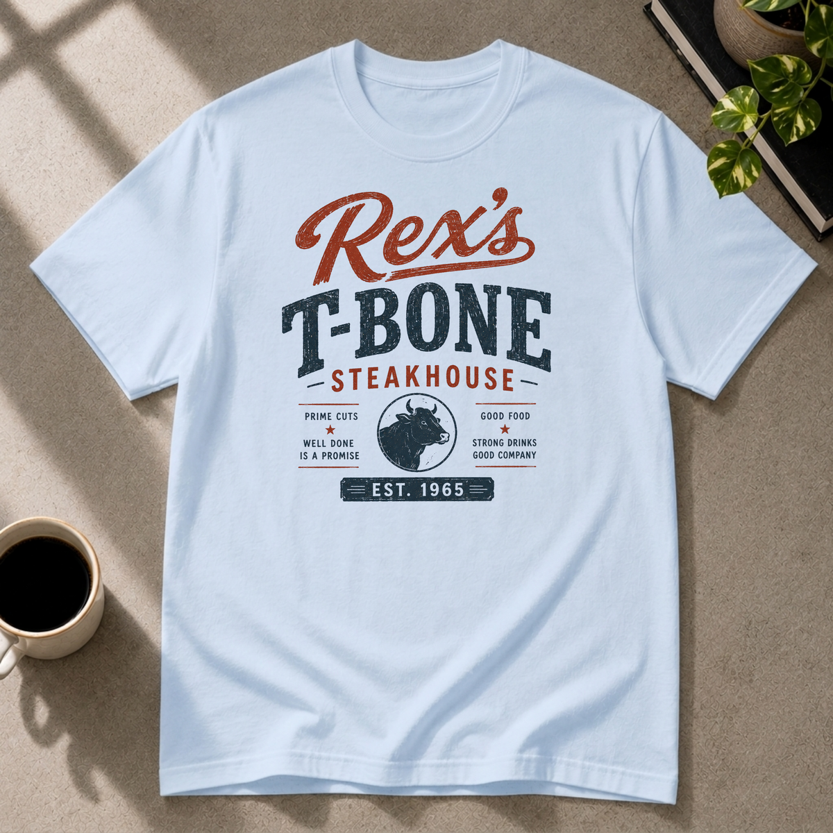 Steakhouse graphic T-shirt on sport grey tee by Butter & Tonic