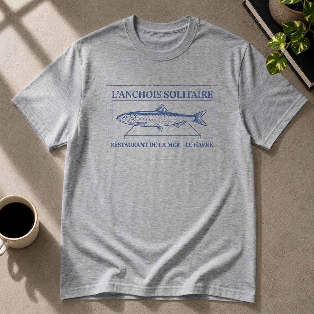 Anchovy graphic T-shirt on sport grey tee by Butter & Tonic