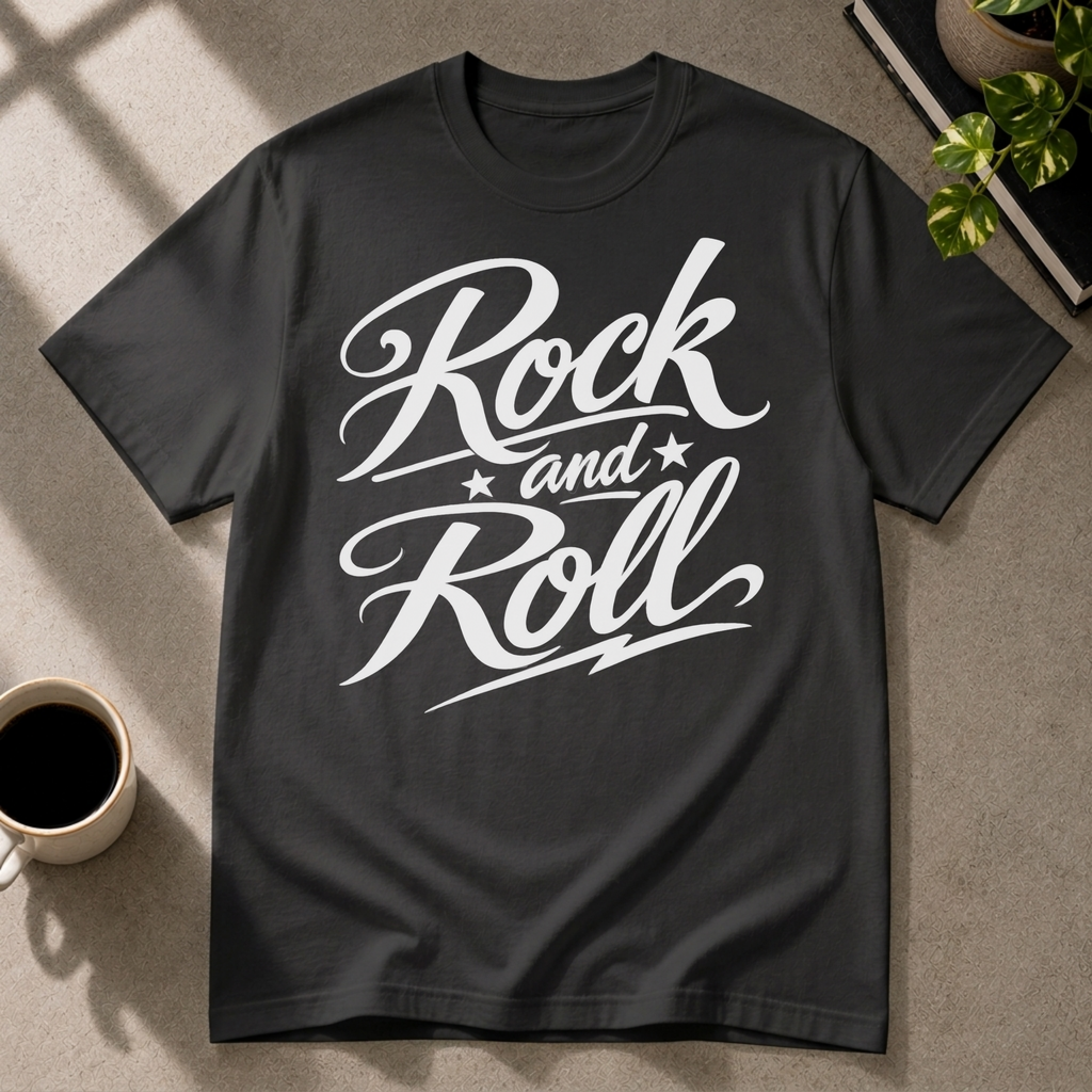 Rock and Roll graphic T-shirt on black tee by Butter & Tonic