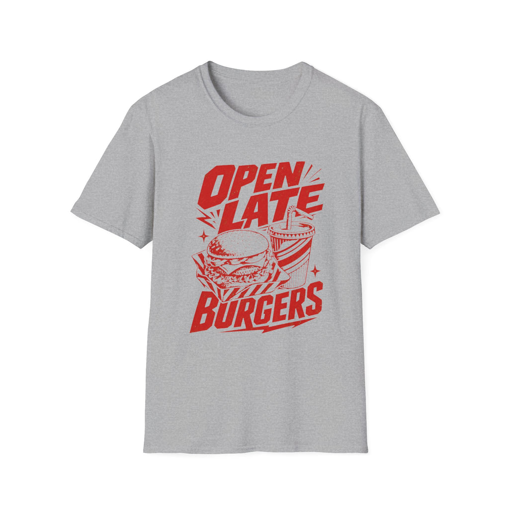 Open Late Burgers graphic T-shirt in white by Butter & Tonic