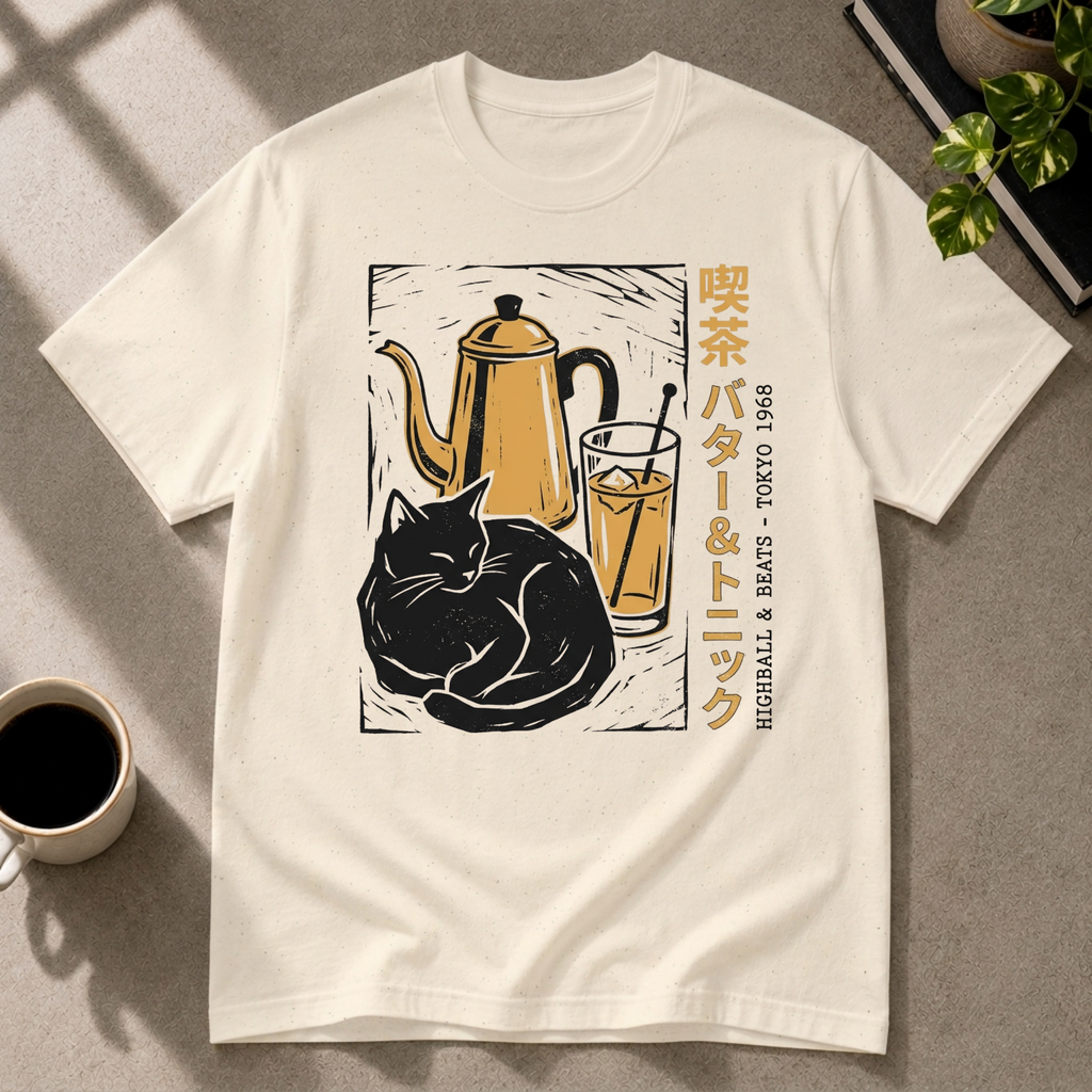 Highballs & Beats cocktail graphic T-shirt on natural tee by Butter & Tonic
