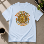 Avocado guacamole graphic T-shirt on light blue tee by Butter & Tonic