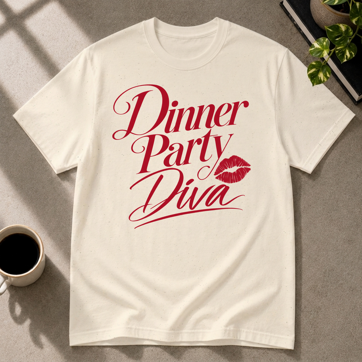 Dinner Party Diva graphic T-shirt on natural tee by Butter & Tonic