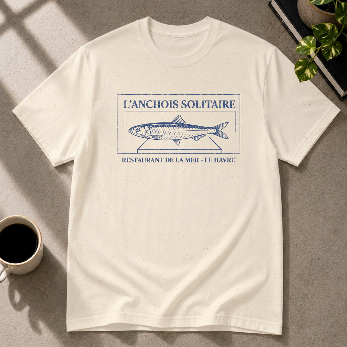 Anchovy graphic T-shirt on natural tee by Butter & Tonic
