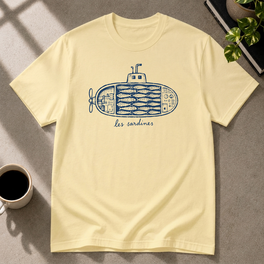 Sardine graphic T-shirt on cornsilk tee by Butter & Tonic