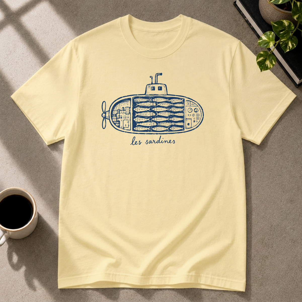 Sardine graphic T-shirt on cornsilk tee by Butter & Tonic