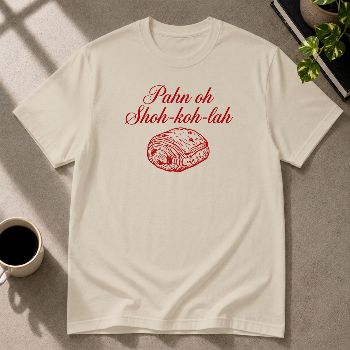 Chocolate Croissant graphic T-shirt on sand tee by Butter & Tonic