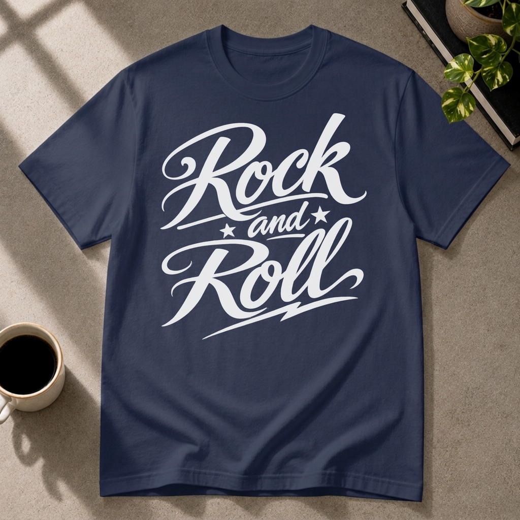 Rock and Roll graphic T-shirt on navy tee by Butter & Tonic
