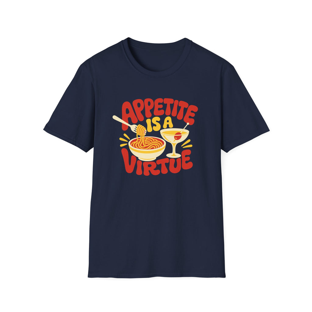 Appetite Is a Virtue graphic T-shirt in navy by Butter & Tonic