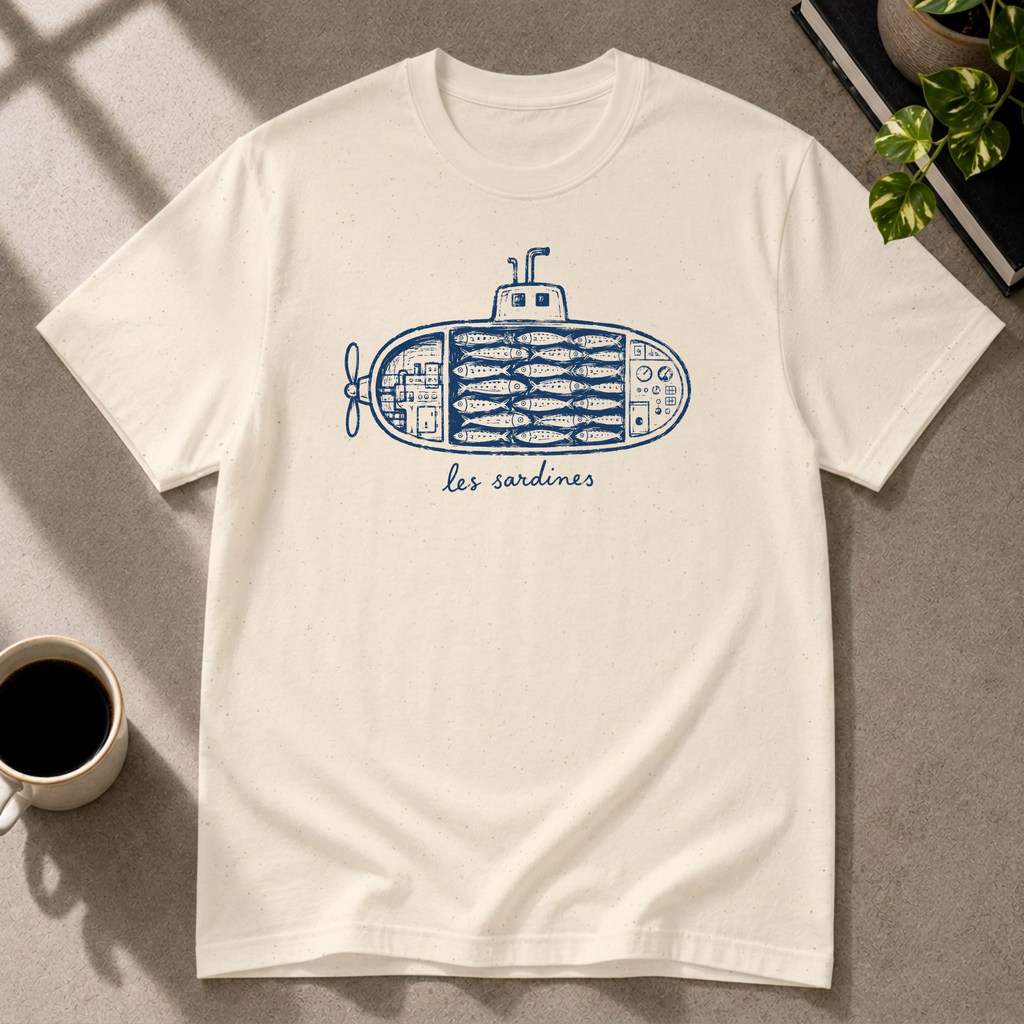 Sardine graphic T-shirt on natural tee by Butter & Tonic