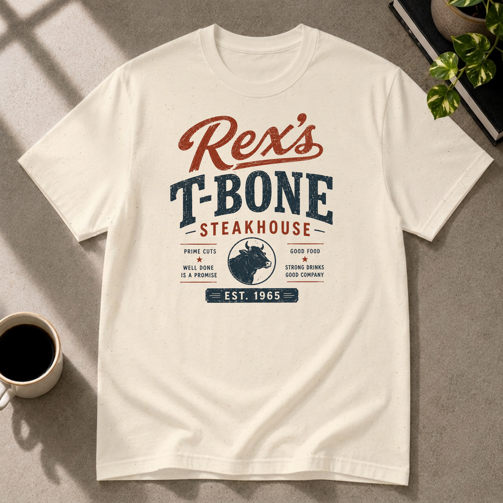 Steakhouse graphic T-shirt on sport grey tee by Butter & Tonic