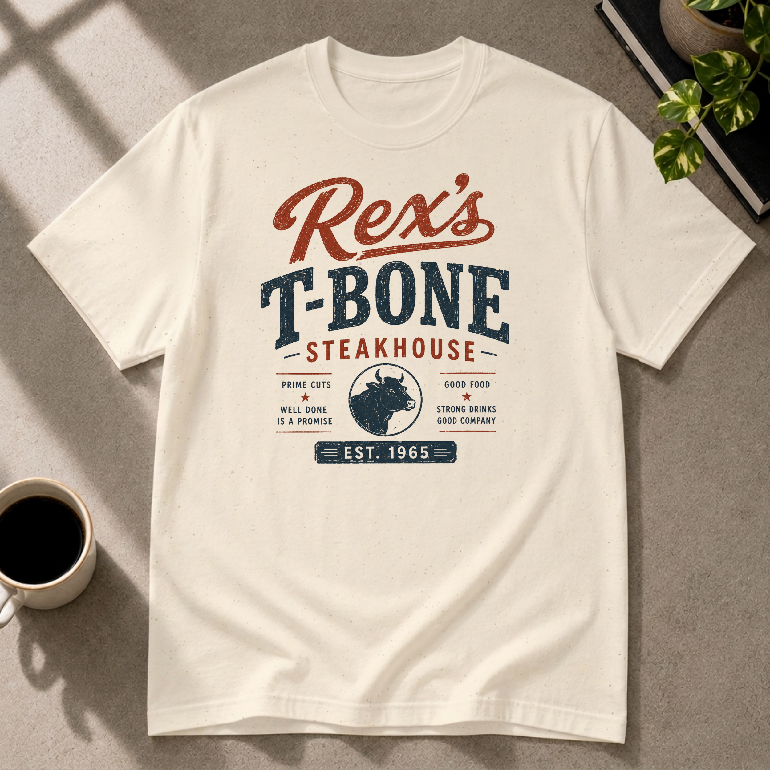 Steakhouse graphic T-shirt on sport grey tee by Butter & Tonic