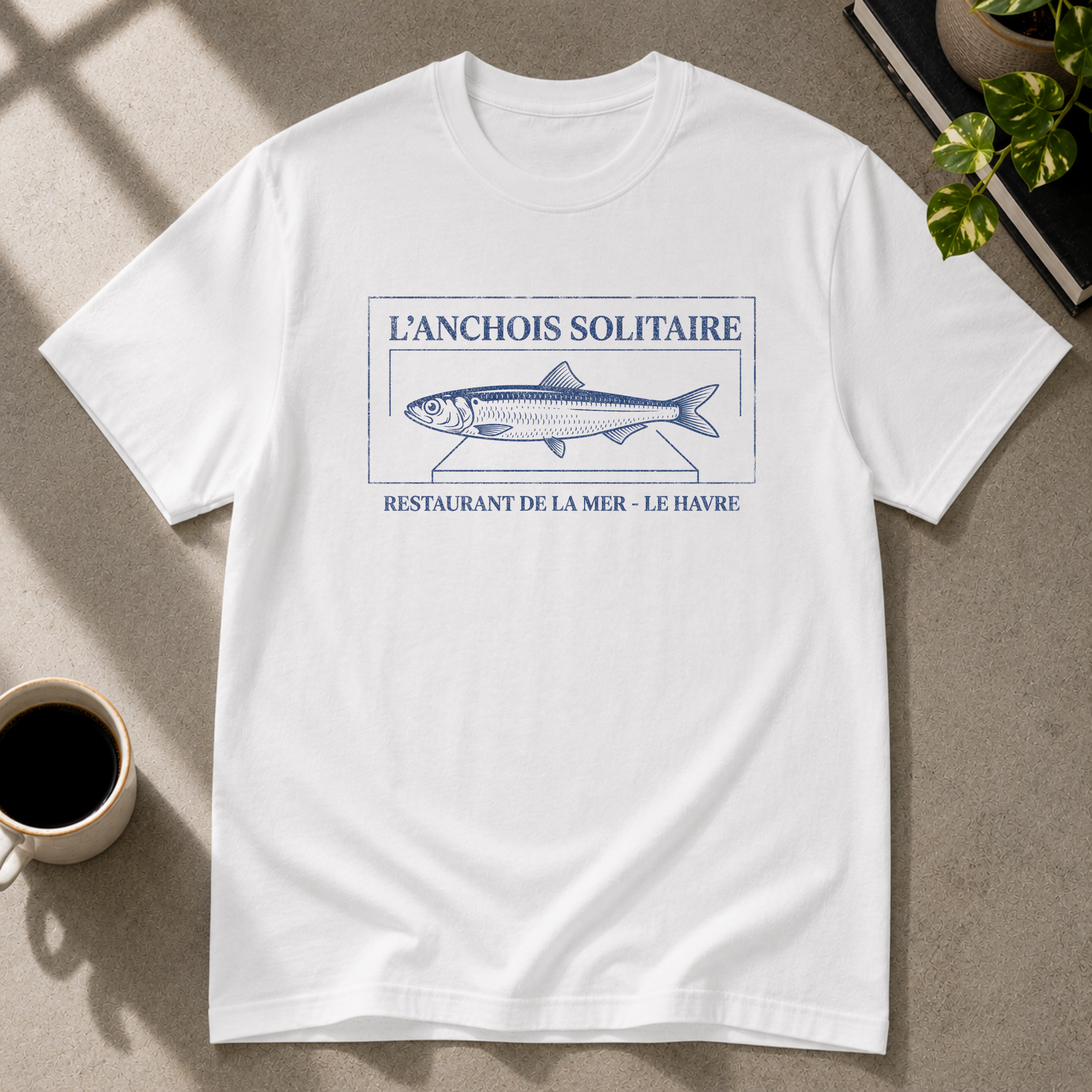 Anchovy graphic T-shirt on white tee by Butter & Tonic