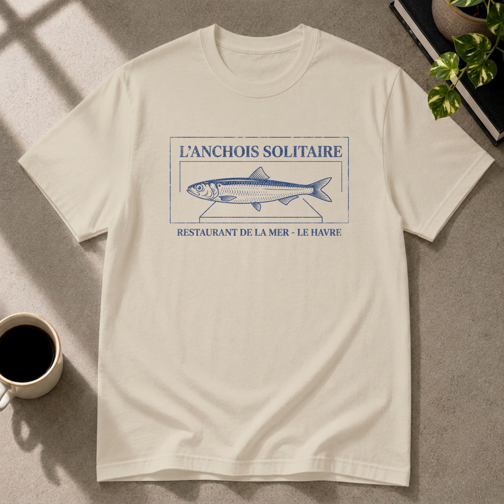 Anchovy graphic T-shirt on sand tee by Butter & Tonic