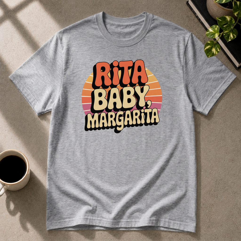 Rita Baby graphic T-shirt on sport grey tee by Butter & Tonic