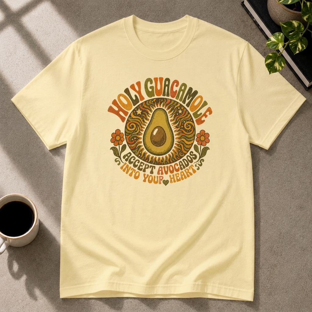 Avocado guacamole graphic T-shirt on cornsilk tee by Butter & Tonic