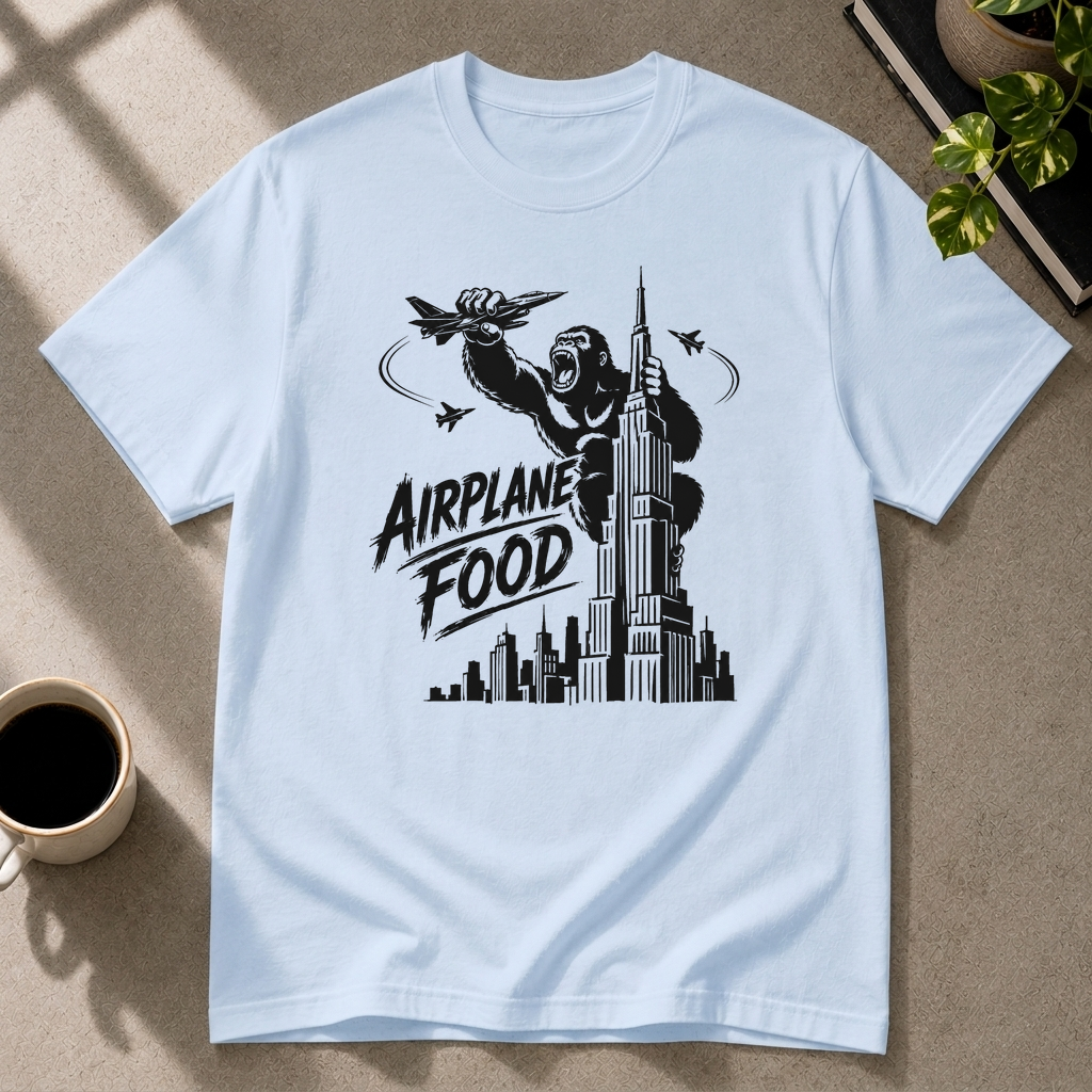 Airplane food graphic T-shirt in light-blue by Butter & Tonic on l tee by Butter & Tonic