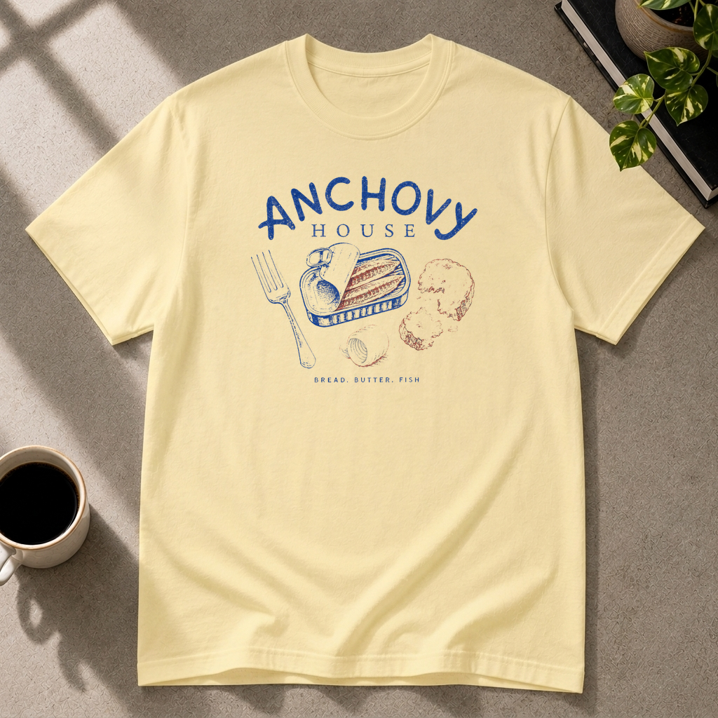 Anchovy graphic T-shirt in cornsilk by Butter & Tonic on l tee by Butter & Tonic