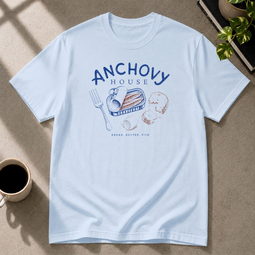 Anchovy graphic T-shirt in light-blue by Butter & Tonic on m tee by Butter & Tonic