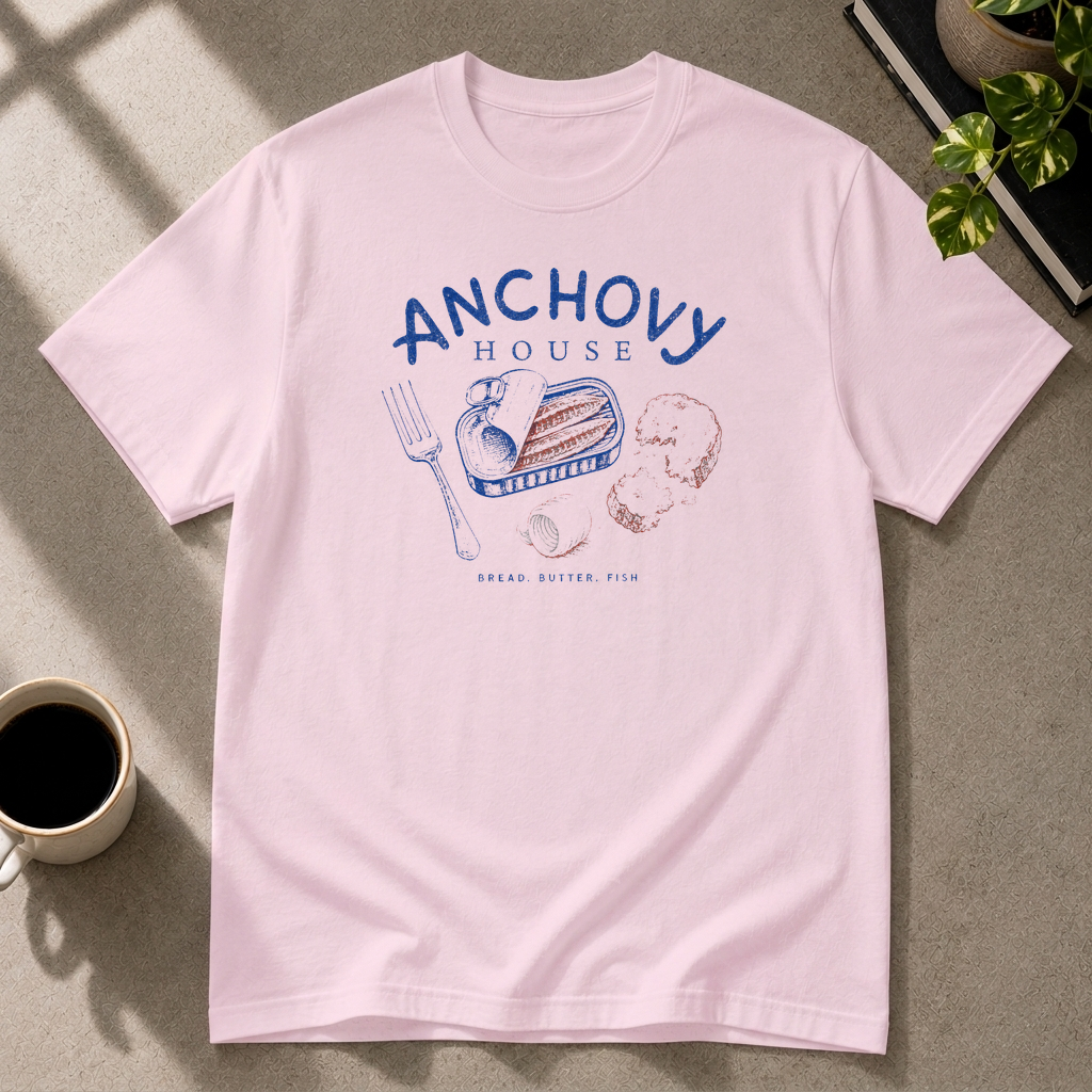 Anchovy graphic T-shirt in light-pink by Butter & Tonic on s tee by Butter & Tonic