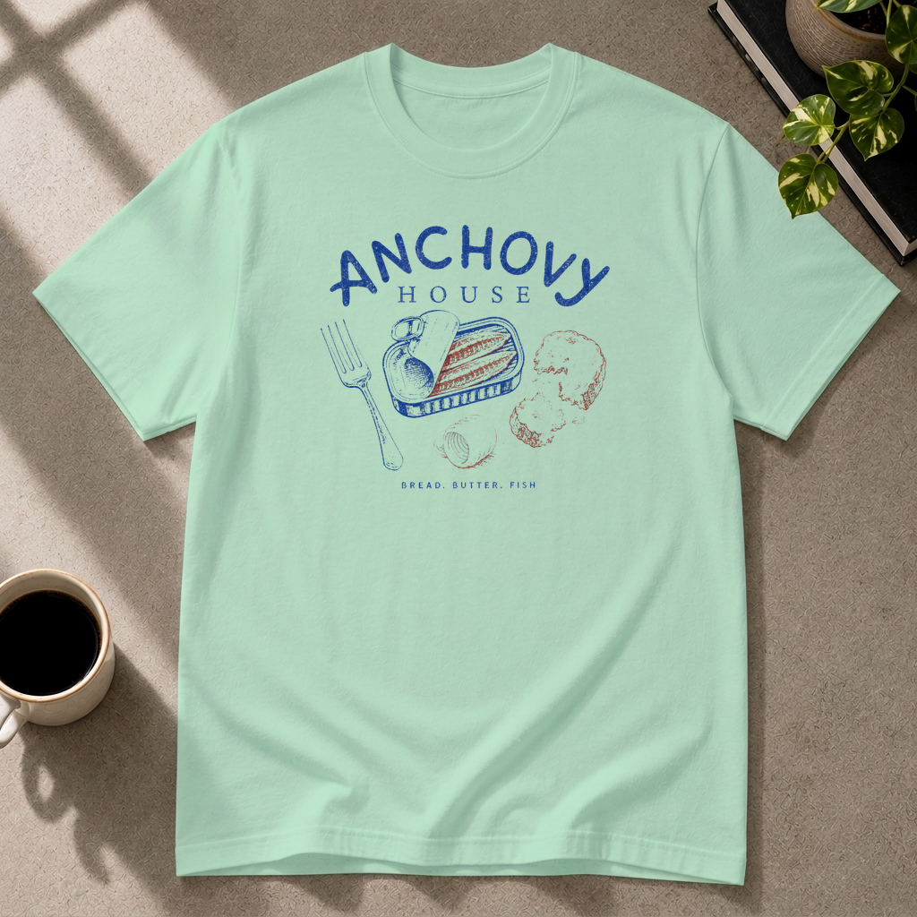 Anchovy graphic T-shirt in mint-green by Butter & Tonic on 3xl tee by Butter & Tonic