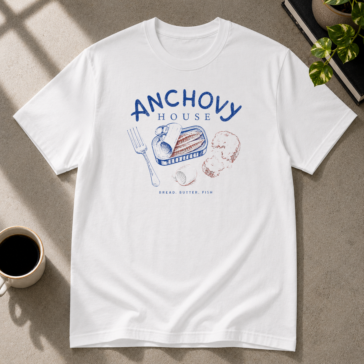 Anchovy graphic T-shirt in white by Butter & Tonic on s tee by Butter & Tonic