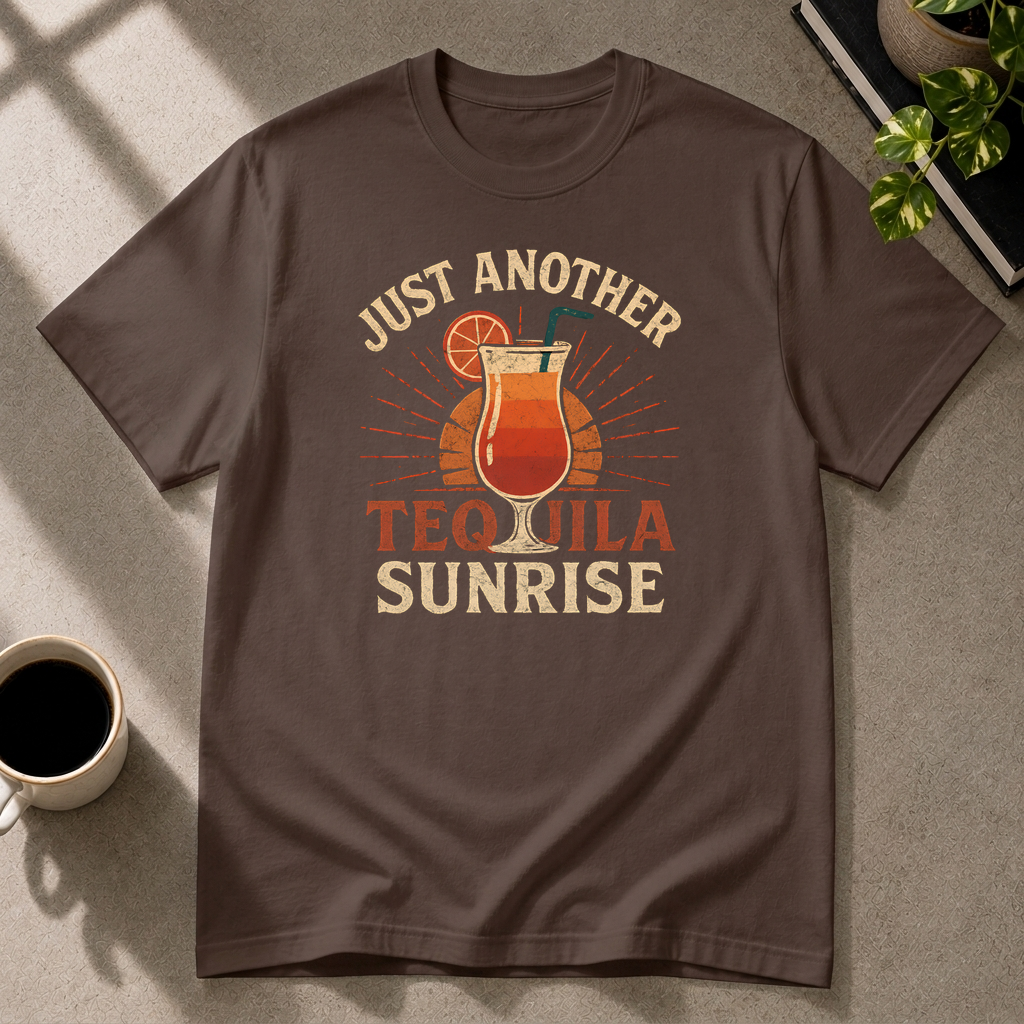Tequila Sunrise graphic T-shirt in dark-chocolate by Butter & Tonic on xl tee by Butter & Tonic