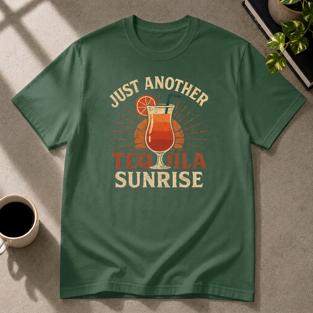 Tequila Sunrise graphic T-shirt in forest-green by Butter & Tonic on 2xl tee by Butter & Tonic