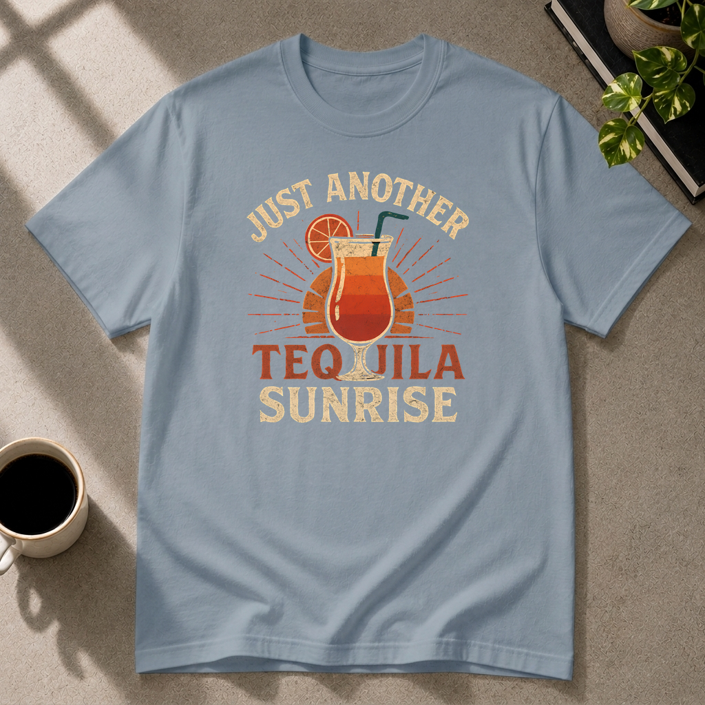 Tequila Sunrise graphic T-shirt in stone-blue by Butter & Tonic on s tee by Butter & Tonic