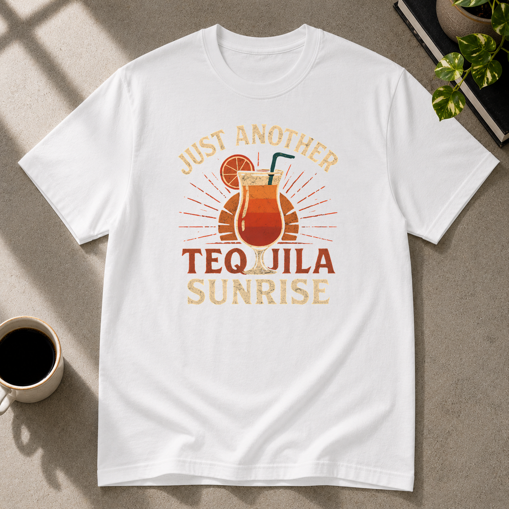 Tequila Sunrise graphic T-shirt in white by Butter & Tonic on m tee by Butter & Tonic