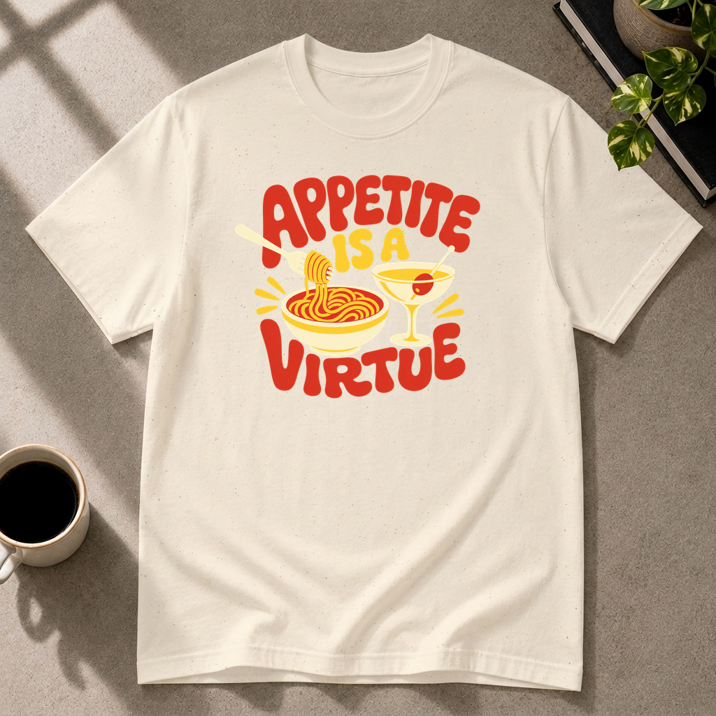 Appetite Is a Virtue graphic T-shirt in natural by Butter & Tonic on m tee by Butter & Tonic